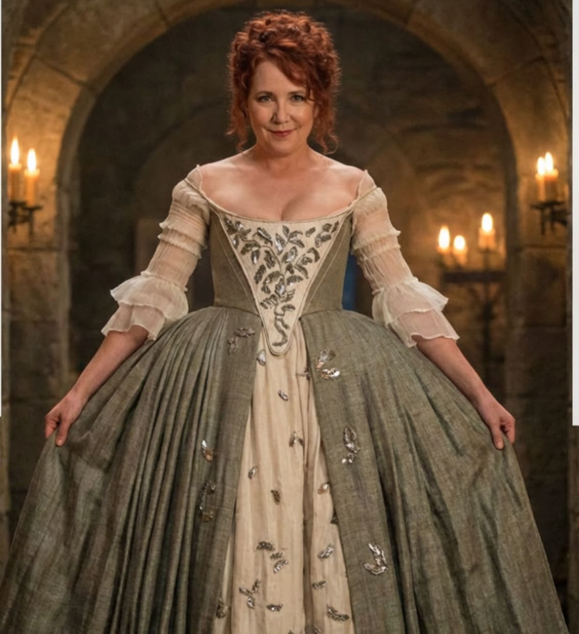 Mariquita in 18th-century court gown (AI)