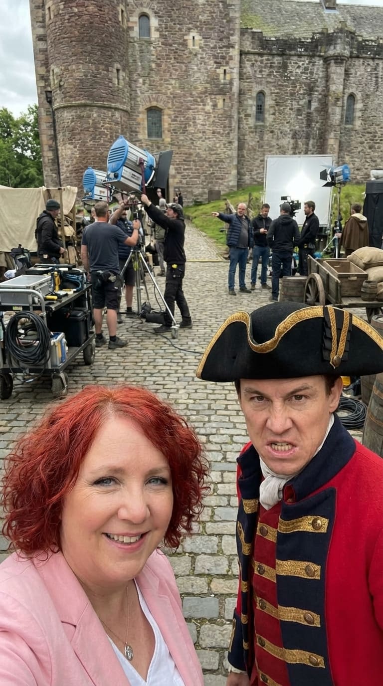 Mariquita with Caitríona Balfe (Claire) in the red dress