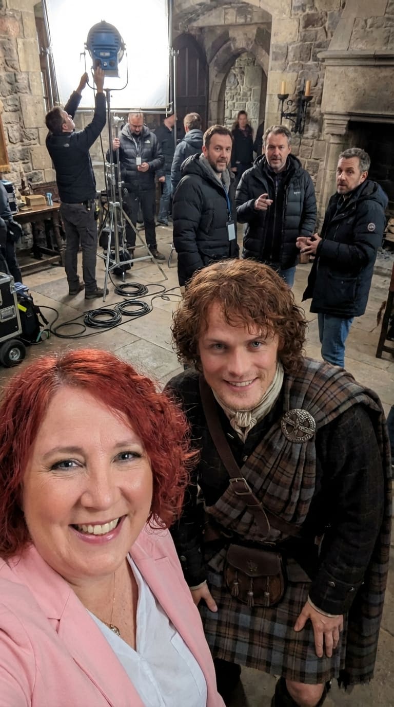 Mariquita with a Redcoat officer on the cobblestones