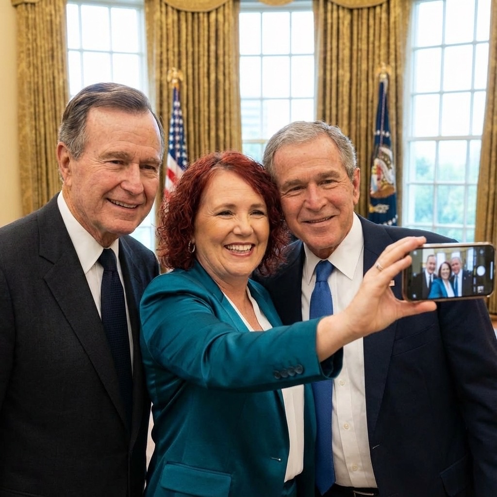 Mariquita selfie with Presidents George H.W. and George W. Bush