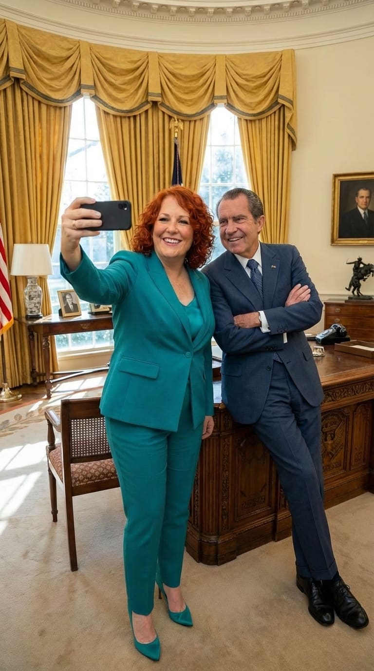 Mariquita selfie with President Nixon in the Oval Office